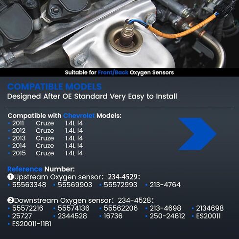 مستشعر Oxygen O2 234-4528 و 234-4529 متوافق مع Chevy Cruze 2011 2012 2013 2014 2015 1.4L L4 ، 55562206 213-4764 Downstream & Upstream Ponstream Sensor ، 2PCS in Saudi Arabia