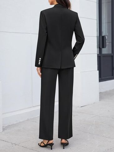 Women's 2 Piece Business Casual Outfits Double Breasted Blazer Dressy Wide Leg Work Pants Suits Set in Kuwait