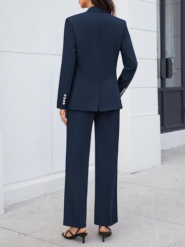Women's 2 Piece Business Casual Outfits Double Breasted Blazer Dressy Wide Leg Work Pants Suits Set in Kuwait