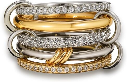 Statement Rings for Women, 18k Gold Plated Stackable Cubic Zirconia Rings, Silver Gold Multi Ring Mixed Metals Stackable Ring Set for Women Non Tarnish in Kuwait