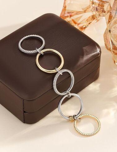 Statement Rings for Women, 18k Gold Plated Stackable Cubic Zirconia Rings, Silver Gold Multi Ring Mixed Metals Stackable Ring Set for Women Non Tarnish in Kuwait