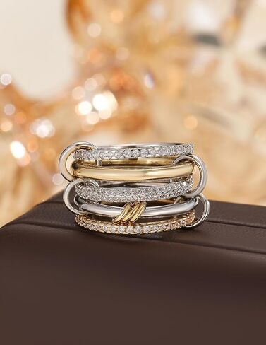 Statement Rings for Women, 18k Gold Plated Stackable Cubic Zirconia Rings, Silver Gold Multi Ring Mixed Metals Stackable Ring Set for Women Non Tarnish in Kuwait