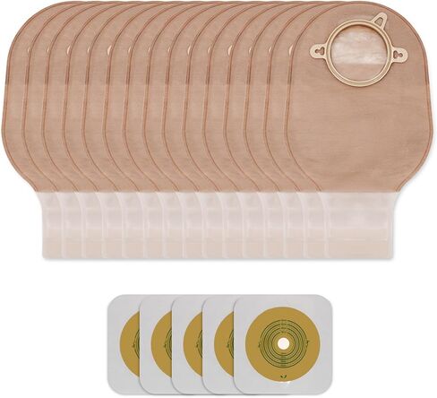 21 PCS Colostomy Bags Two Piece Ostomy Bag Ostomy Supplies Drainable Pouches with Closure for Ileostomy Colostomy Urostomy Stoma Care Cut to Fit (15 PCS Bags+6 PCS Barrier) in Kuwait