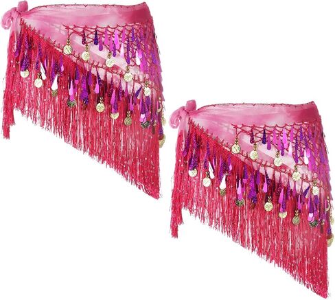 Meccanixity Belly Dance Hip وشاح مع ترتات الشرابات تتنورة المثلثات المثلثات مع العملات المعدنية لمهرجانات الموسيقية الأزياء (Orange ، حزمة 2) 2) in Kuwait