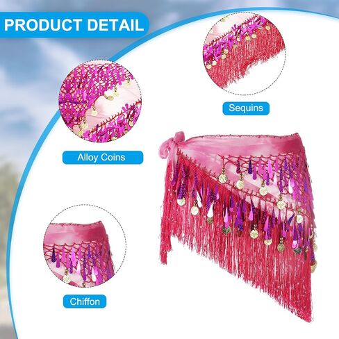 Meccanixity Belly Dance Hip وشاح مع ترتات الشرابات تتنورة المثلثات المثلثات مع العملات المعدنية لمهرجانات الموسيقية الأزياء (Orange ، حزمة 2) 2) in Kuwait