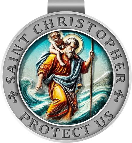 Saint Christopher Medal for Car, St Christopher Visor Clip, 3D UV Printed Colorful Bless Driving Safety Gift for Families, Friends, New Drivers (Ancient Tin) in Kuwait
