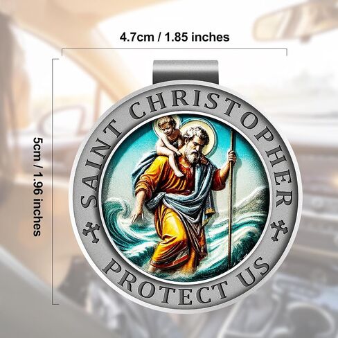 Saint Christopher Medal for Car, St Christopher Visor Clip, 3D UV Printed Colorful Bless Driving Safety Gift for Families, Friends, New Drivers (Ancient Tin) in Kuwait