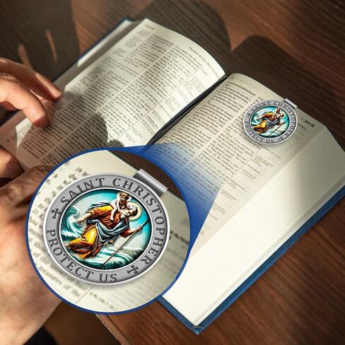 Saint Christopher Medal for Car, St Christopher Visor Clip, 3D UV Printed Colorful Bless Driving Safety Gift for Families, Friends, New Drivers (Ancient Tin) in Kuwait