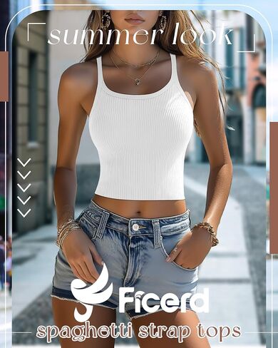 Ficerd 3 Pack Women's Spaghetti Strap Tops Libbbed Tank Scoop Neck Cotton Cric Camisole Slim Mitter Basic Olcypess Layer in Kuwait