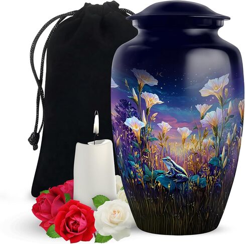 Yatskia Frog with Tulip Flowers Large Memorial Urns for Human Ashes Adult Brother and Sister, Decorative Funeral Urn for Ashes Adult Male, (Classic Large, 10 Inch) in Kuwait