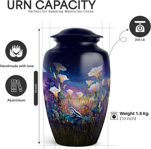Yatskia Frog with Tulip Flowers Large Memorial Urns for Human Ashes Adult Brother and Sister, Decorative Funeral Urn for Ashes Adult Male, (Classic Large, 10 Inch) in Kuwait