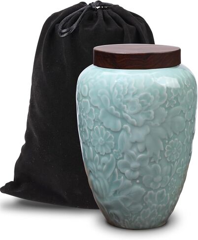 Medium Urn for Ashes for Women,Decorative Floral Ceramic Keepsake Urns for Human Ashes Adult Female,Babies & Pets urn(50 Cubic inch) in Saudi Arabia