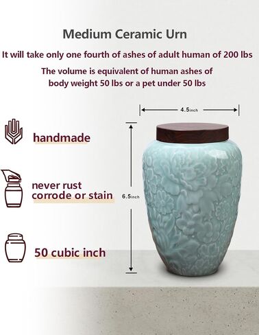 Medium Urn for Ashes for Women,Decorative Floral Ceramic Keepsake Urns for Human Ashes Adult Female,Babies & Pets urn(50 Cubic inch) in Saudi Arabia