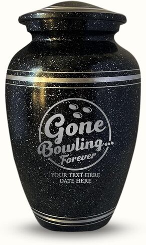 Personalized Human Cremation Urn for Adult Bowlers Ashes Men & Women - Engraved Aluminum Urn with Name & Funny Humorous Gone Bowling 2 Design - Vessel for Bowling Lovers Remains, Black with Silver Rim in Saudi Arabia