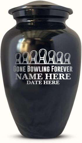 Personalized Human Cremation Urn for Adult Bowlers Ashes Men & Women - Engraved Aluminum Urn with Name & Funny Humorous Gone Bowling 2 Design - Vessel for Bowling Lovers Remains, Black with Silver Rim in Saudi Arabia