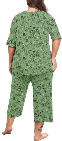Lastshe Women's Plus Size Pajama set 2 قطعة قصيرة الأكمام V سراويل Capri Capri in Kuwait