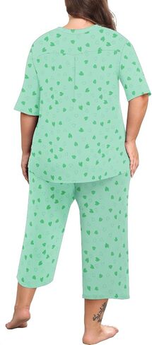 Lastshe Women's Plus Size Pajama set 2 قطعة قصيرة الأكمام V سراويل Capri Capri in Kuwait
