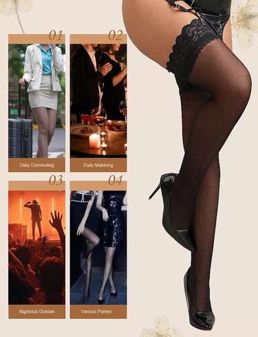 Comeondear Black Sexy Sexy Sheer With With Seam Plus Size Overknees Nylon Sockings مع حزام السيليكون للنساء in Kuwait