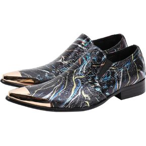 Santimon Mens Loafers Pointed Toe Leather Fashion Printed Metal Tip Western Dress Shoes in Saudi Arabia