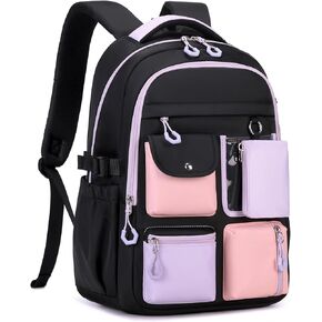 Backpack for Girls, Bookbag for Middle School & Elementary School, Multiple Pockets Cute Girls Backpacks Ages 6-12(Black) in Kuwait