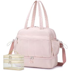 KSIBNW Gym Bag for Women Travel Duffle Bag, Water Resistant Carry on Weekender with Wet Pocket and Shoes Compartment Lightweight Personal Item Travel Bags for Yoga Hospital, with Makeup-bag, Black in Kuwait