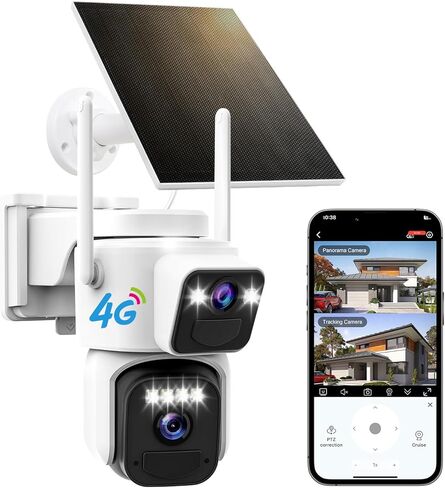 Dual Lens Dual Screen 2K Solar Security Camera Wireless Outdoor 360° View Battery Powered Camera with Spotlight Color Night Vision, PIR Sensor WiFi Home Security System in Saudi Arabia