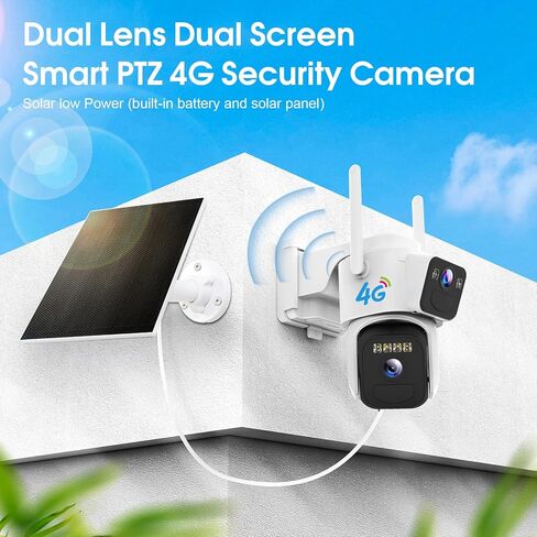 Dual Lens Dual Screen 2K Solar Security Camera Wireless Outdoor 360° View Battery Powered Camera with Spotlight Color Night Vision, PIR Sensor WiFi Home Security System in Saudi Arabia