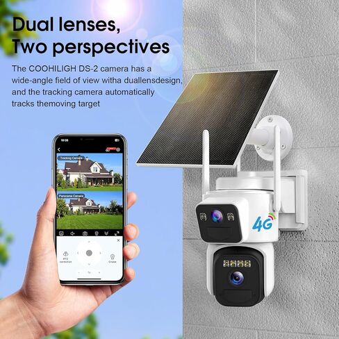 Dual Lens Dual Screen 2K Solar Security Camera Wireless Outdoor 360° View Battery Powered Camera with Spotlight Color Night Vision, PIR Sensor WiFi Home Security System in Saudi Arabia