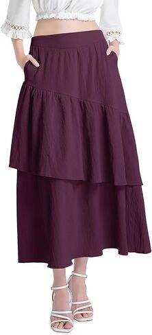 Zando Women's Summer 2025 High Weist Maxi Maxi مع جيوب ، تنورة Midi الطويلة المتدفقات المطوية in Saudi Arabia