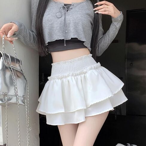 Kawaii Lolita Harajuku Goth Fashion Gothic Clothes Elastic Waist Vintage Layered Short Tiered Skirt in Saudi Arabia
