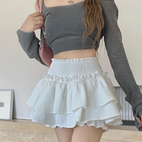 Kawaii Lolita Harajuku Goth Fashion Gothic Clothes Elastic Waist Vintage Layered Short Tiered Skirt in Saudi Arabia