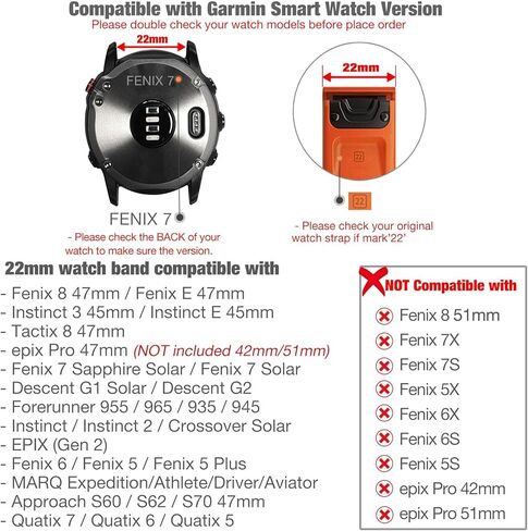 سوار ساعة Abanen مصنوع من الجلد 22 ملم مع بطانة من السيليكون بلونين ناعمين مقاومين للعرق لـ Garmin Fenix ​​E 47mm / Fenix ​​8 47mm / Fenix ​​7 / Fenix ​​6 / Fenix ​​5 / epix Pro 47mm / Quatix 7 / Approach S62 in Kuwait