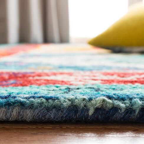 SAFAVIEH Aspen Collection Runner Rug - 2'3" x 7', Blue & Rust, Handmade Boho Tribal Wool, Ideal for High Traffic Areas in Living Room, Bedroom (APN525M) in Saudi Arabia