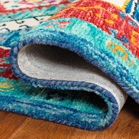 SAFAVIEH Aspen Collection Runner Rug - 2'3" x 7', Blue & Rust, Handmade Boho Tribal Wool, Ideal for High Traffic Areas in Living Room, Bedroom (APN525M) in Saudi Arabia