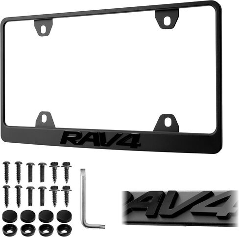 RAV4 License Plate Frame – Stealth Black Powder Coat UV Resistant STAINLESS METAL Plate Holder - One Piece - Compatible with 1994-2025 Rav 4 Rav-4 (3D RAISED LETTER with MOUNTING HARDWARE) in Saudi Arabia