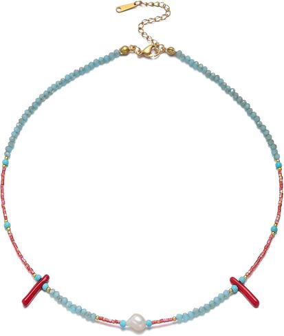 قلادة قلادة الفيروز للنساء ، قلادة من Crystal Bead & Pearl Western مع مجوهرات طاقة حجرية قابلة للتعديل ، Boho Hoded Deled For Gifts in Kuwait