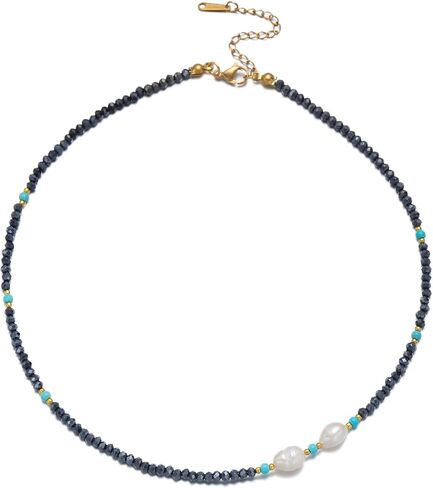 قلادة قلادة الفيروز للنساء ، قلادة من Crystal Bead & Pearl Western مع مجوهرات طاقة حجرية قابلة للتعديل ، Boho Hoded Deled For Gifts in Kuwait