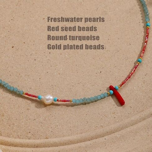 قلادة قلادة الفيروز للنساء ، قلادة من Crystal Bead & Pearl Western مع مجوهرات طاقة حجرية قابلة للتعديل ، Boho Hoded Deled For Gifts in Kuwait
