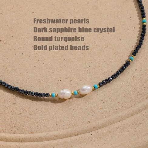 قلادة قلادة الفيروز للنساء ، قلادة من Crystal Bead & Pearl Western مع مجوهرات طاقة حجرية قابلة للتعديل ، Boho Hoded Deled For Gifts in Kuwait