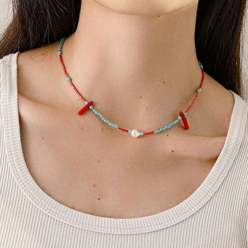 قلادة قلادة الفيروز للنساء ، قلادة من Crystal Bead & Pearl Western مع مجوهرات طاقة حجرية قابلة للتعديل ، Boho Hoded Deled For Gifts in Kuwait