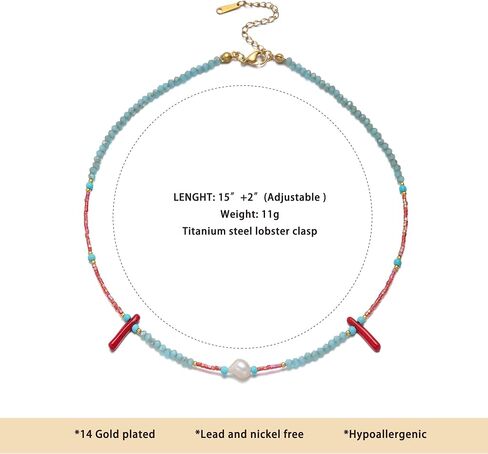 قلادة قلادة الفيروز للنساء ، قلادة من Crystal Bead & Pearl Western مع مجوهرات طاقة حجرية قابلة للتعديل ، Boho Hoded Deled For Gifts in Kuwait
