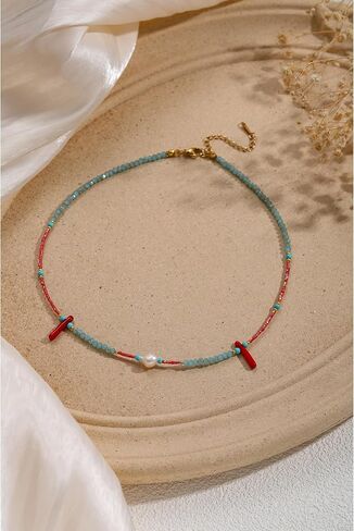 قلادة قلادة الفيروز للنساء ، قلادة من Crystal Bead & Pearl Western مع مجوهرات طاقة حجرية قابلة للتعديل ، Boho Hoded Deled For Gifts in Kuwait