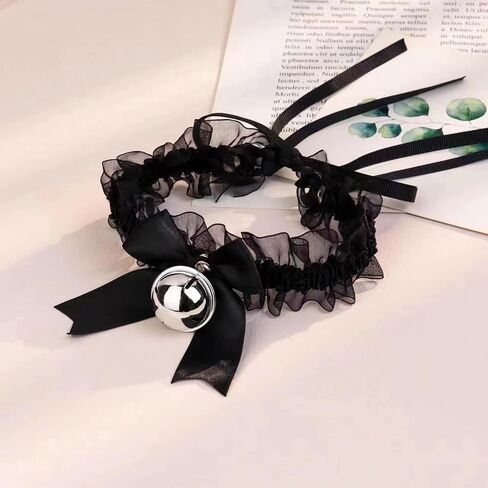 Bow Lace Necklace for Women White Lace Bowknot Bell Choker Necklace Black Elastic lace Collar Necklace Bell Pendant Choker Necklace Cosplay Party Jewelry in Saudi Arabia