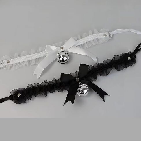 Bow Lace Necklace for Women White Lace Bowknot Bell Choker Necklace Black Elastic lace Collar Necklace Bell Pendant Choker Necklace Cosplay Party Jewelry in Saudi Arabia