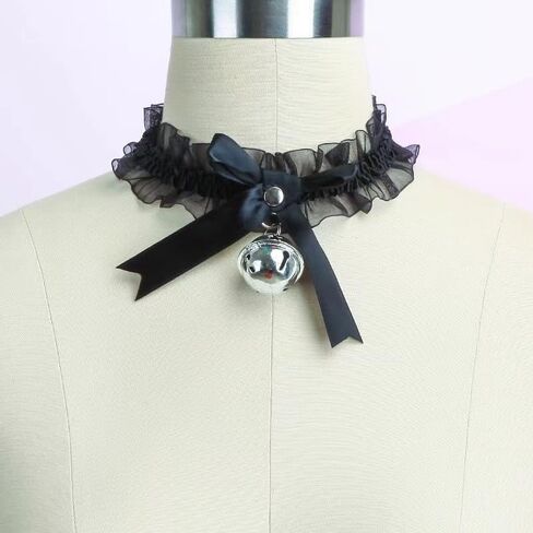 Bow Lace Necklace for Women White Lace Bowknot Bell Choker Necklace Black Elastic lace Collar Necklace Bell Pendant Choker Necklace Cosplay Party Jewelry in Saudi Arabia