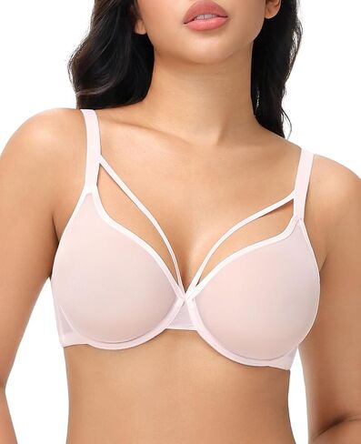 Sexy Bras for Women Plunge Unline Sheer Mesh Underwire Comfortable Minimizer Bra See Through in Saudi Arabia