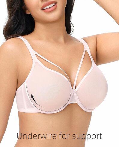Sexy Bras for Women Plunge Unline Sheer Mesh Underwire Comfortable Minimizer Bra See Through in Saudi Arabia