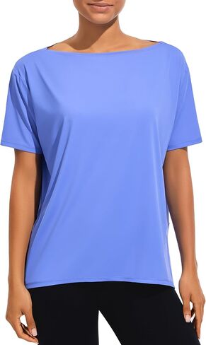 JOYSPELS Ice Silk Women's Short Sleeve Workout Shirts Quick Dry Boat Neck Loose Fit Athletic Running Tee Tops in Kuwait