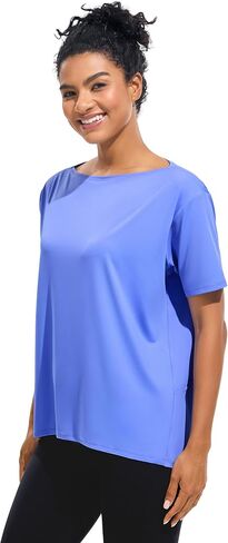JOYSPELS Ice Silk Women's Short Sleeve Workout Shirts Quick Dry Boat Neck Loose Fit Athletic Running Tee Tops in Kuwait