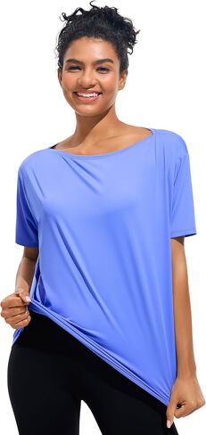 JOYSPELS Ice Silk Women's Short Sleeve Workout Shirts Quick Dry Boat Neck Loose Fit Athletic Running Tee Tops in Kuwait